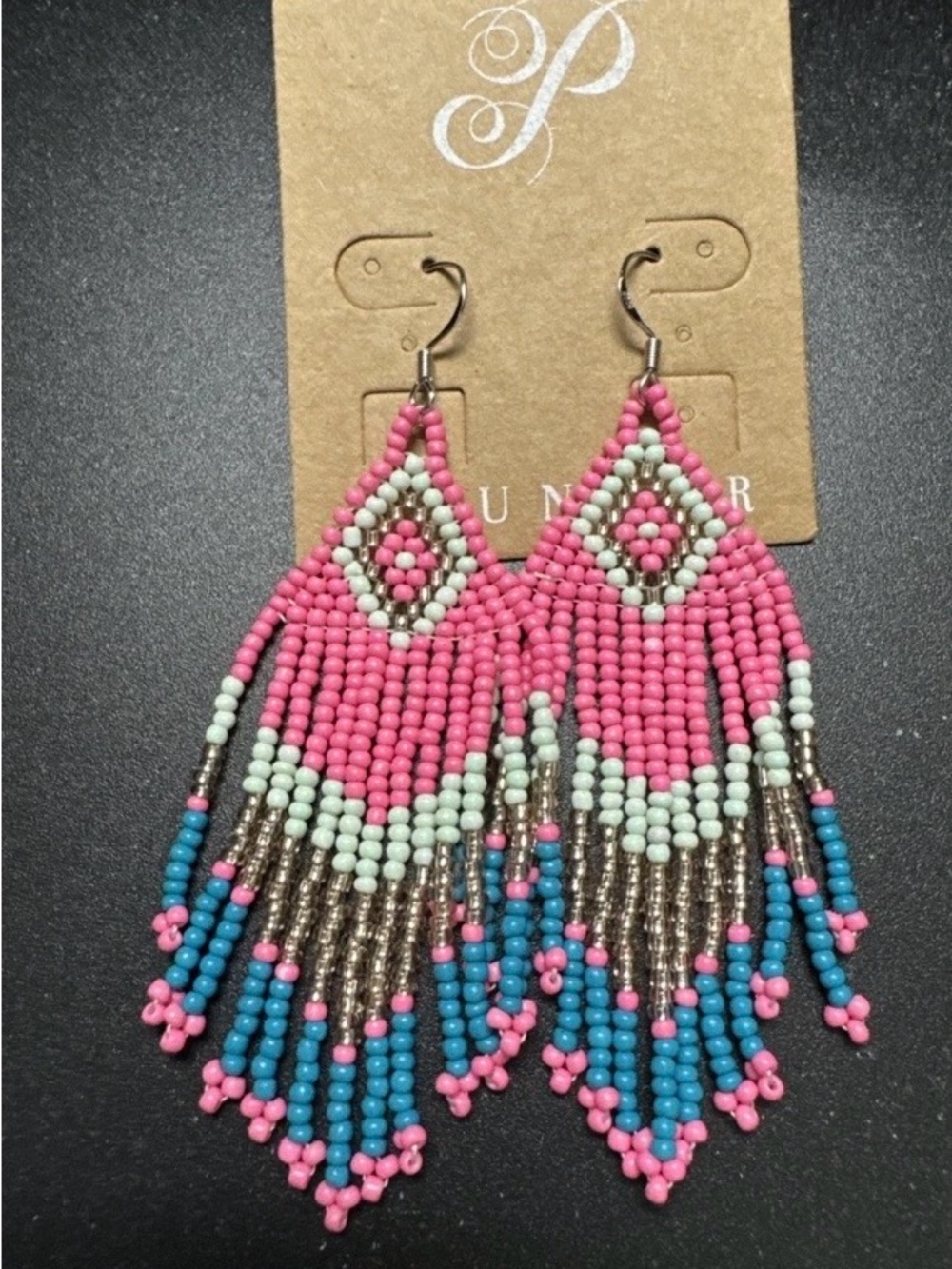 Plunder Pink, Turquoise & Silver Beaded Fringe Tassel Earrings
